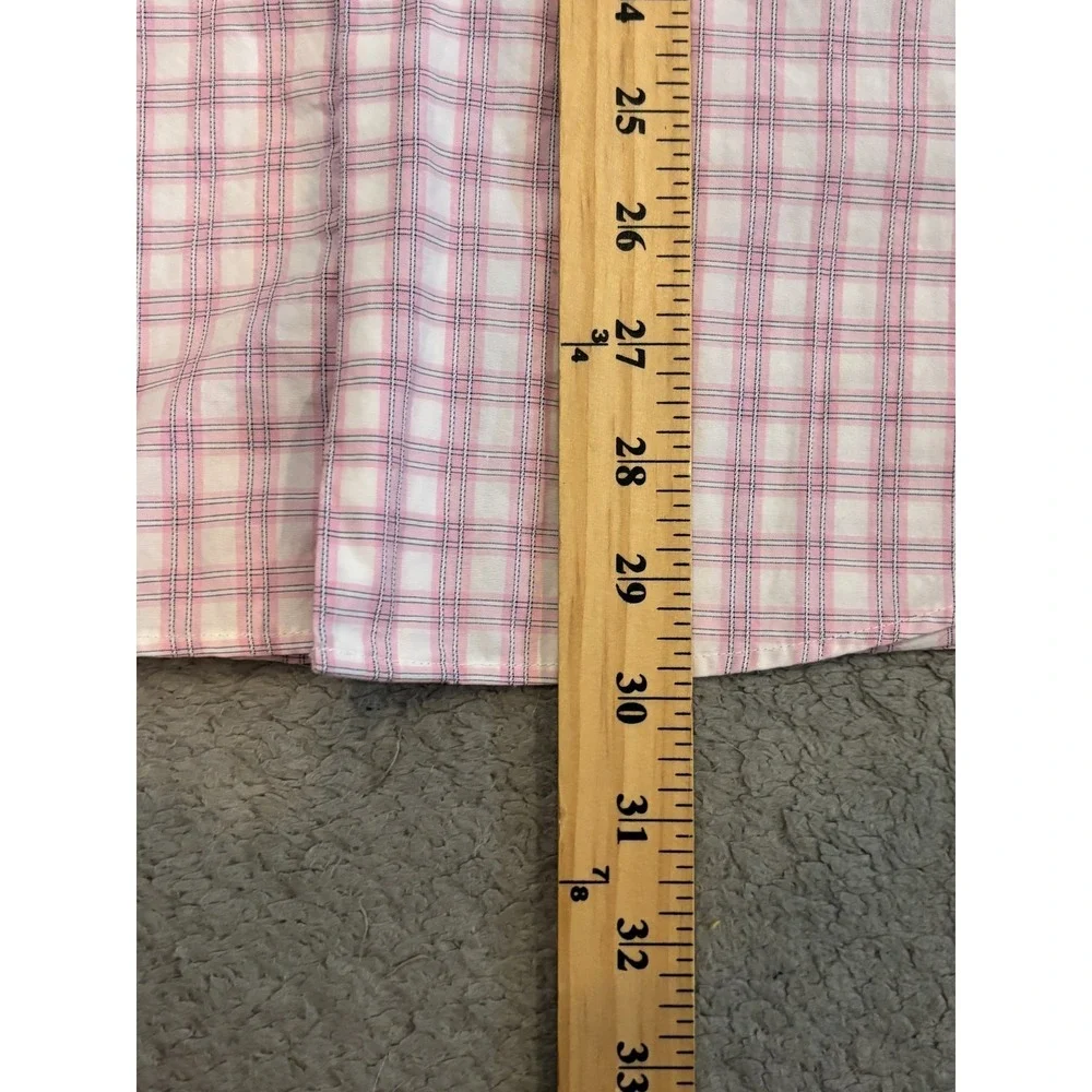Bachrach Mens Dress Shirt 15 32/33 Pink Plaid Long Sleeve Button Career Office